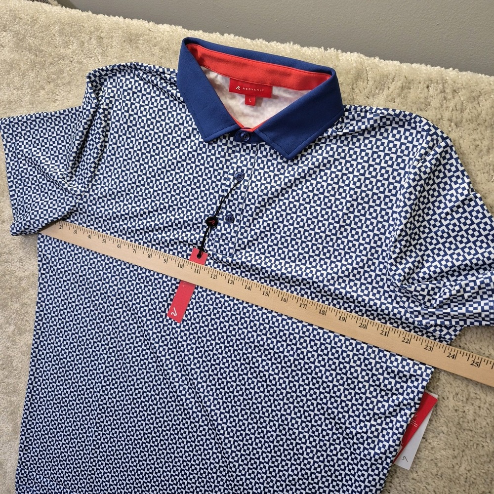 Redvanly Polo Shirt Mens Large Blue Geometric Stretch Performance Golf Preppy - Picture 7 of 9